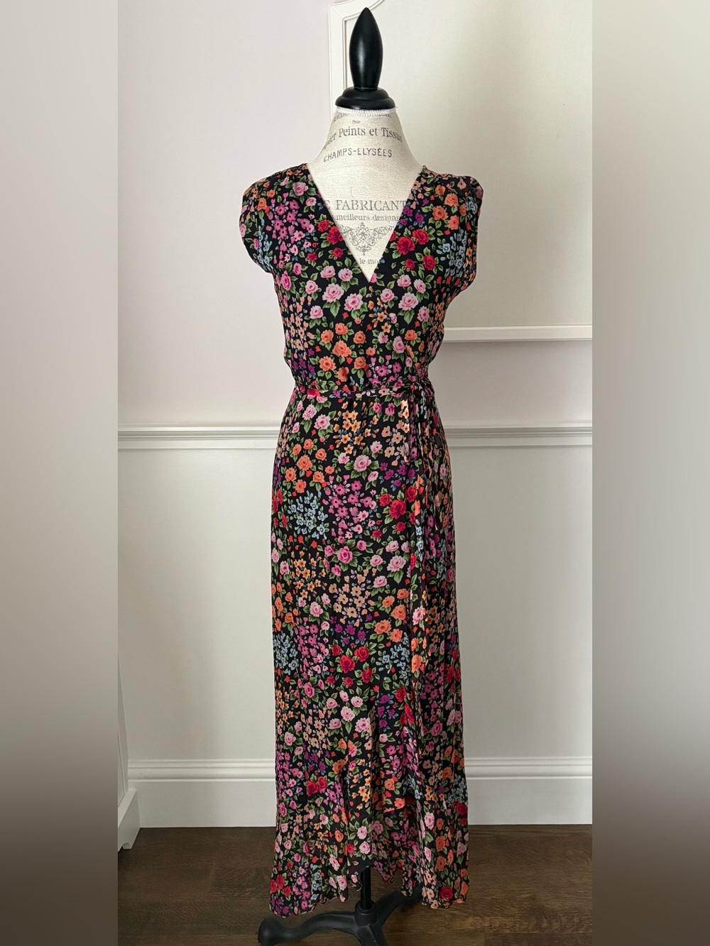 Yumi Kim Black Floral Wrap Maxi with Multicolor Blooms